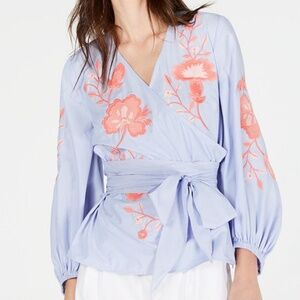 INC Embroidered Wrap Top